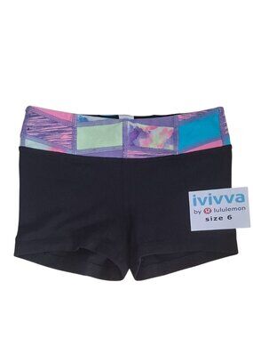 Ivivva Girl by Lululemon🍋 Rhythmic Black Bike Shorts colourful waist size 6